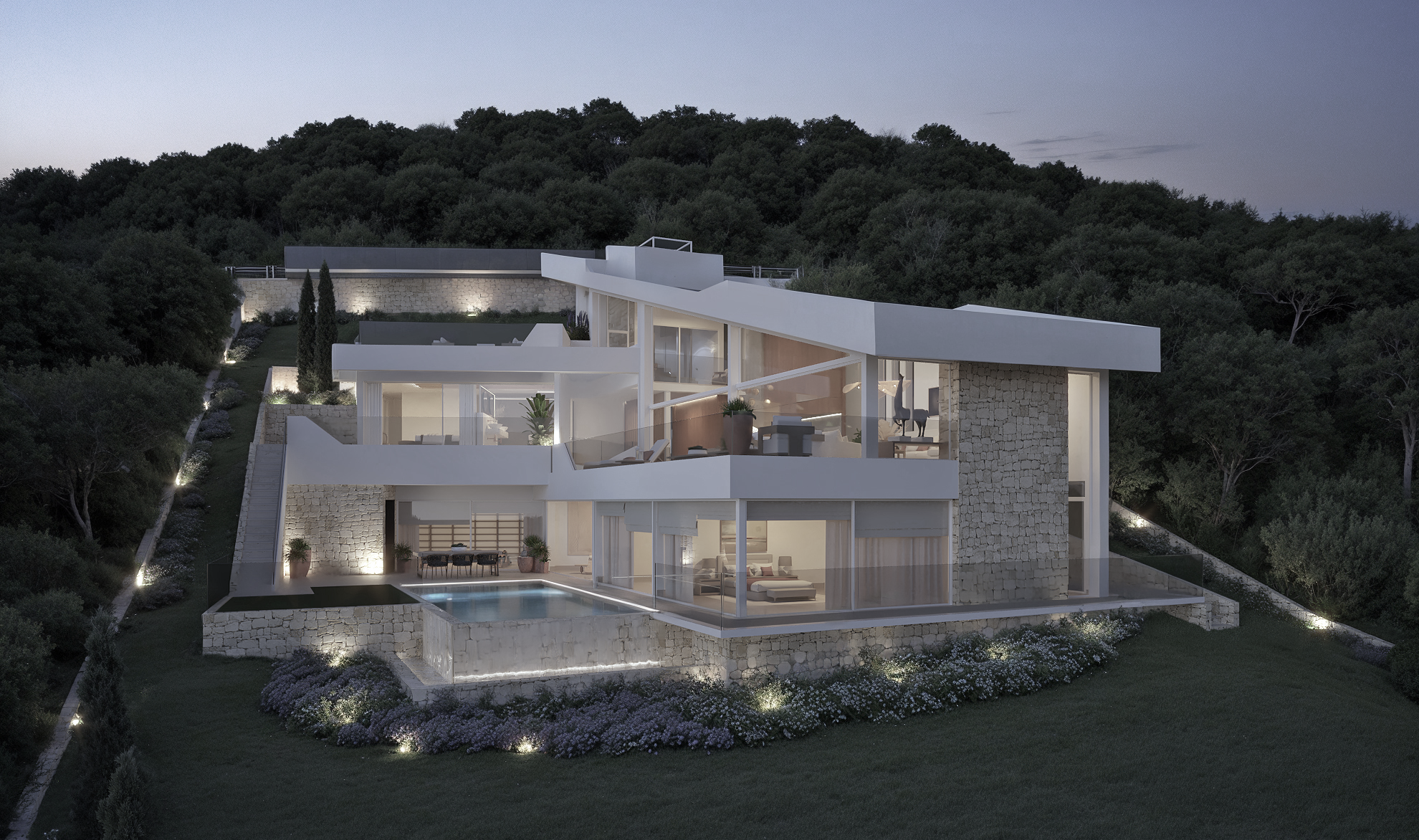 Cala Granadella — villa al atardecer