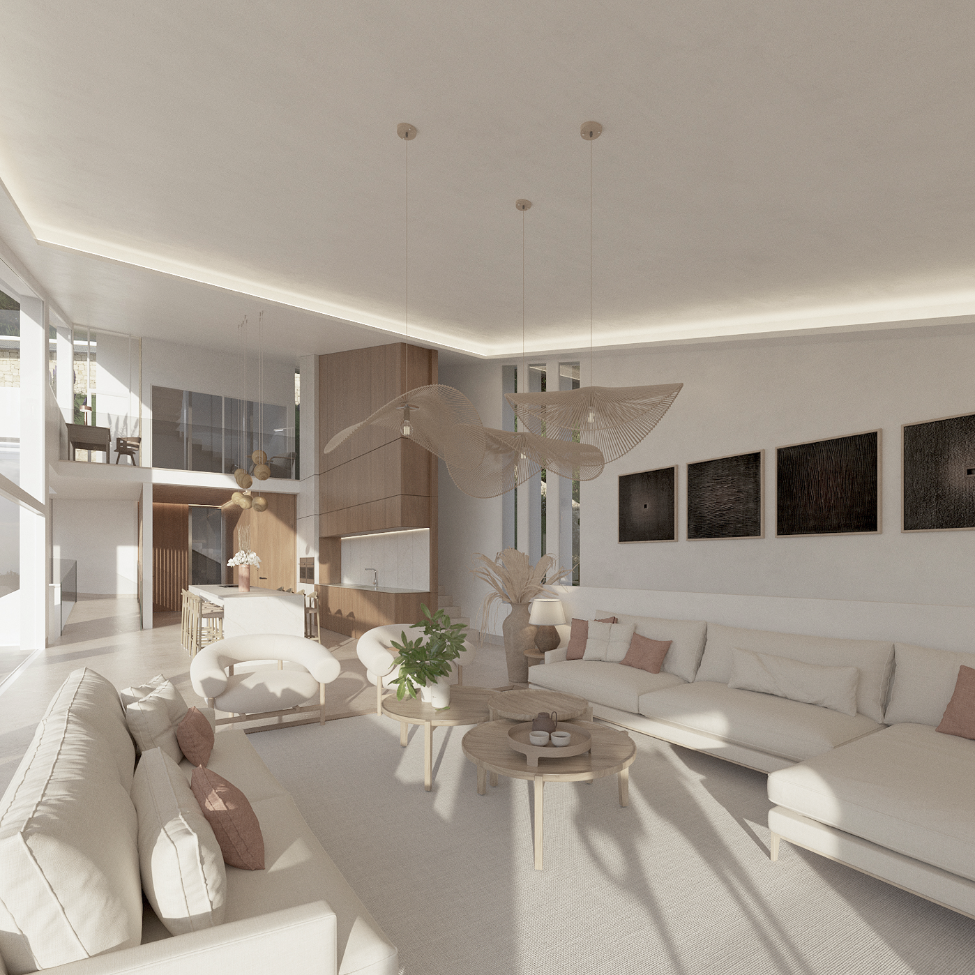Interior de villa con materiales nobles
